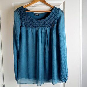 Cosmo Made In Italy Boho 100% Silk Peasant Top